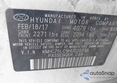 2017 Hyundai Ioniq Hybrid Sel from USA, damaged, VIN KMHC75LC9HU028536